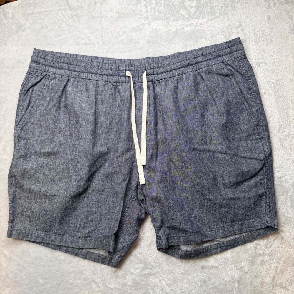 Sun + Stone Mens XXL Blue Linen Blend Elastic Waist Drawstring Casual Shorts